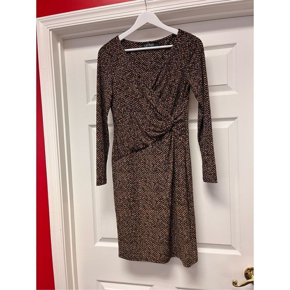 Lauren Ralph Lauren Snake Print Side Ruched Wrap Dress sz 6 EUC